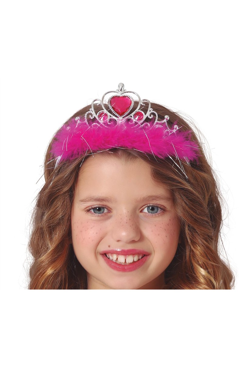 SILVER HEADBAND, RED HEART AND FUCHSIA FEATH.CHILD