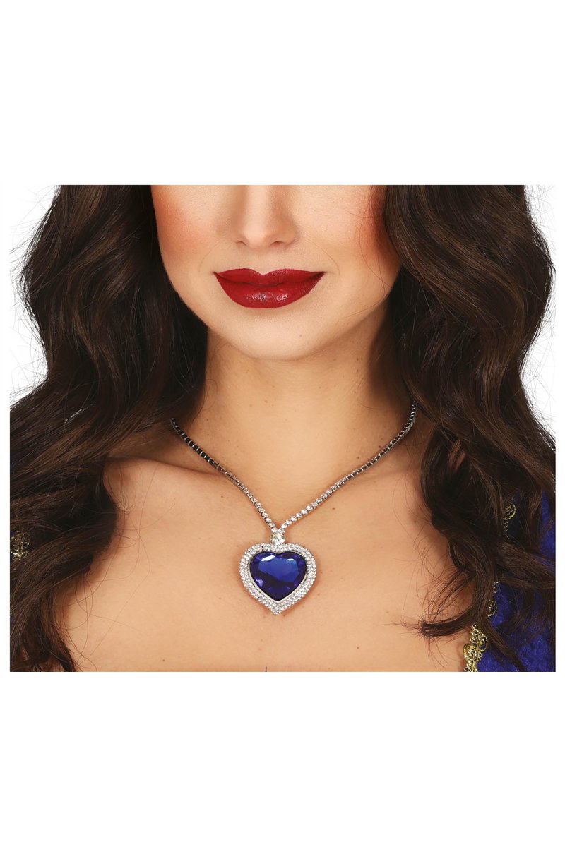 BLUE HEART NECKLACE, METALLIC