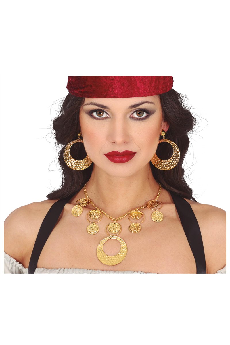 NECKLACE AND EARRINGS GOLD, METAL 