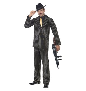Gold Pinstripe Gangster Costume, Black