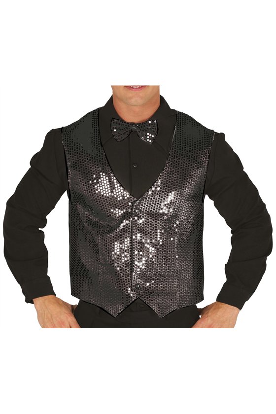 SEQUIN WAISTCOAT BLACK ADULT