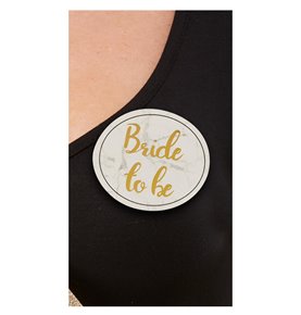 Hen Party Pin Badges, White & Gold