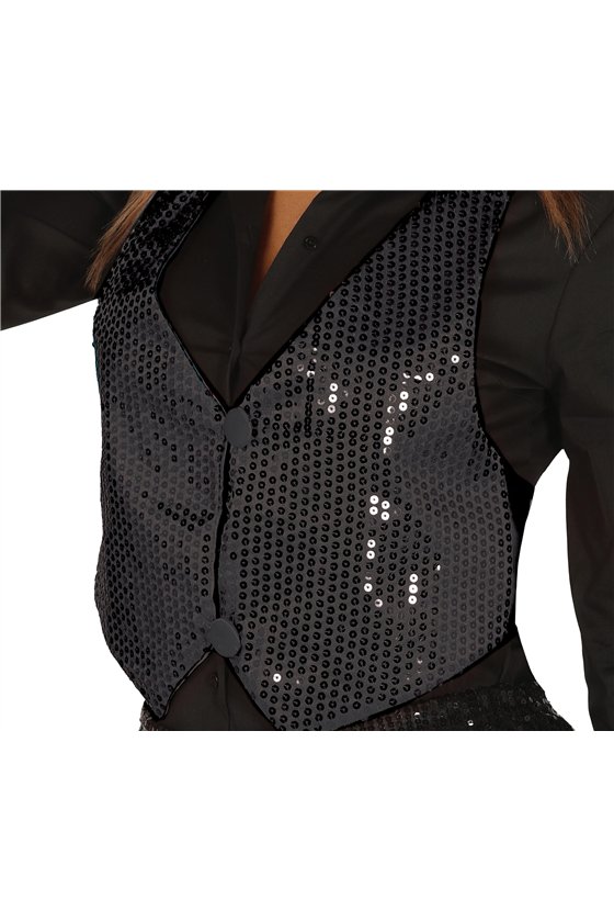 WOMEN'S BLACK SEQUIN WAISTCOAT