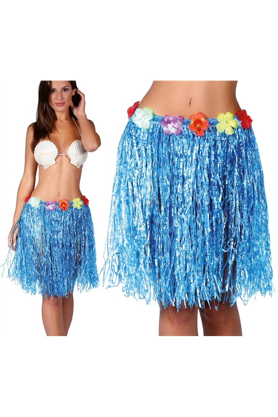 HAWAIIAN SKIRT FLOWERS 55 CMS.BLUE