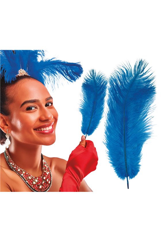 BAG 12 OSTRICH FEATHERS 30 CMS.BLUE