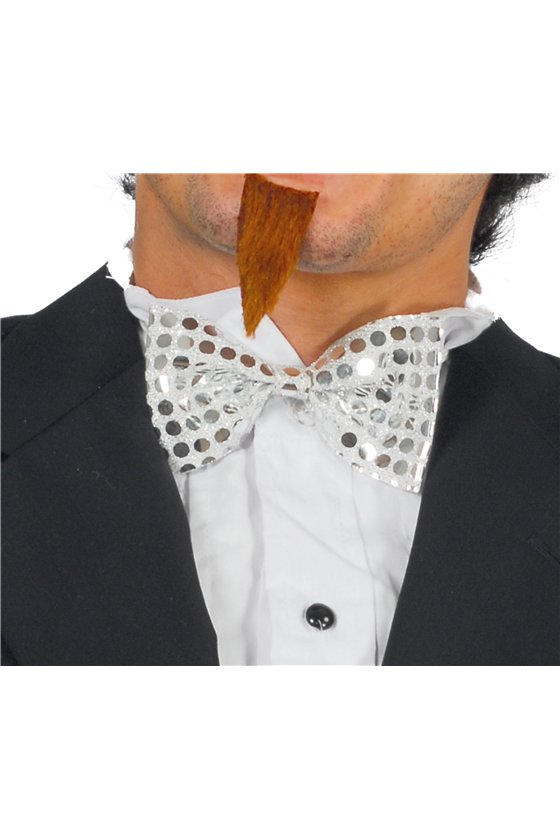 BOW TIE SEQUINED SILVER 11 CMS.