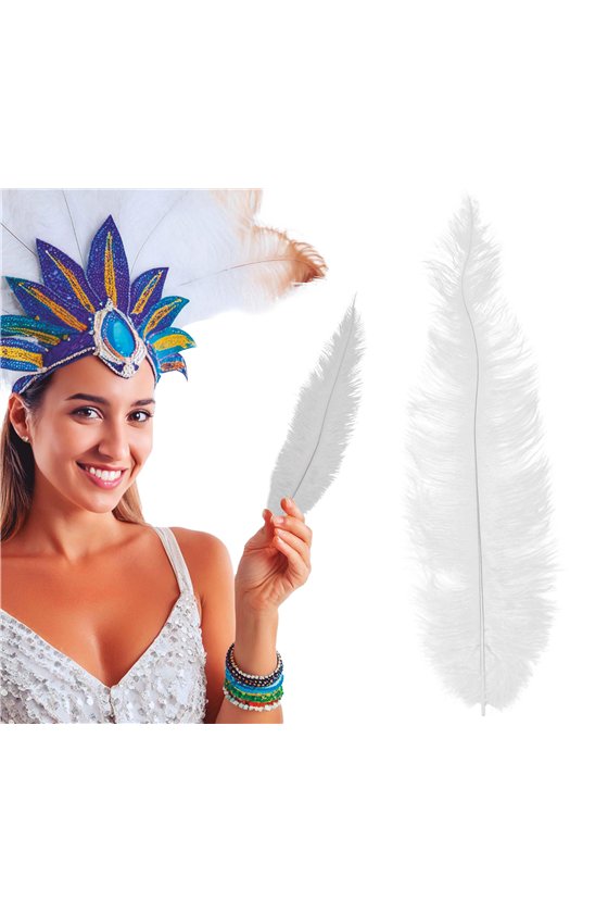 BAG 12 OSTRICH FEATHER WHITE BIG 40 CMS.