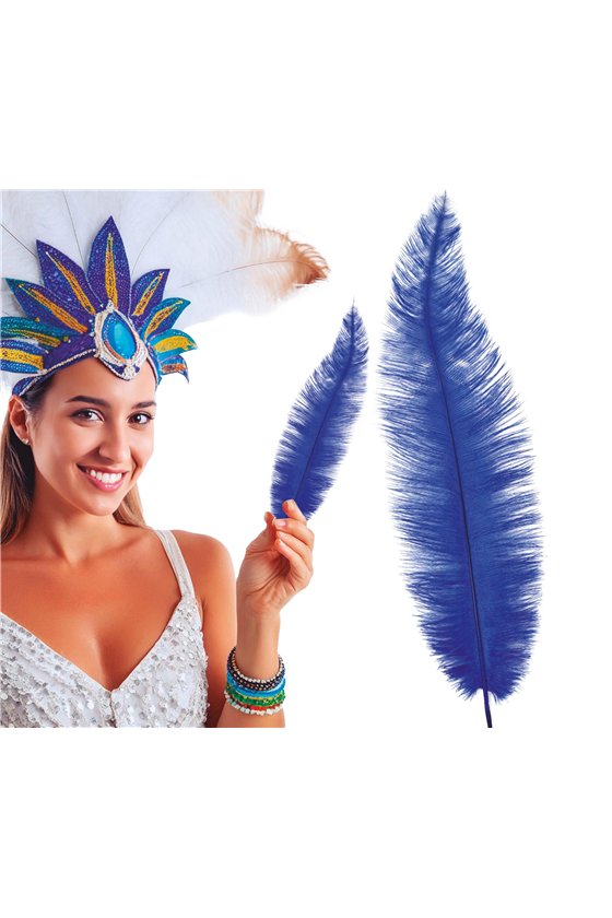 BAG 12 OSTRICH FEATHER BLUE BIG 40 CMS.