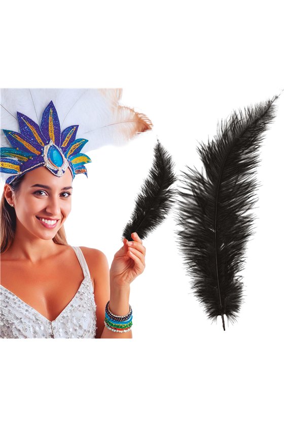 BAG 12 OSTRICH FEATHER BLACK BIG 40 CMS.