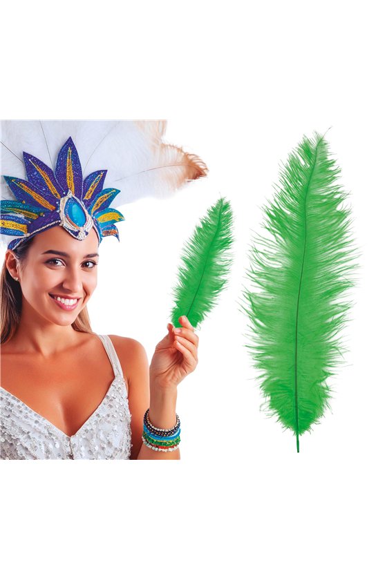BAG 12 OSTRICH FEATHER GREEN BIG 40 CMS.