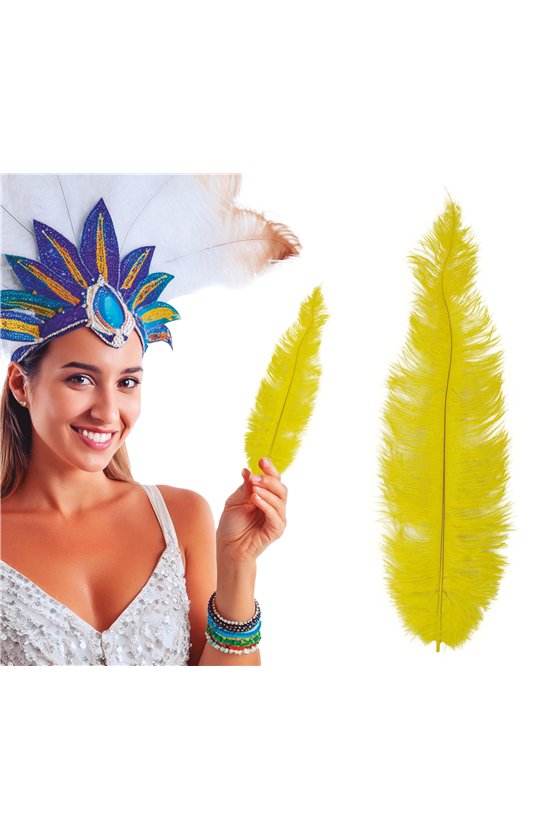 BAG 12 OSTRICH FEATHER YELLOW BIG 40 CMS.