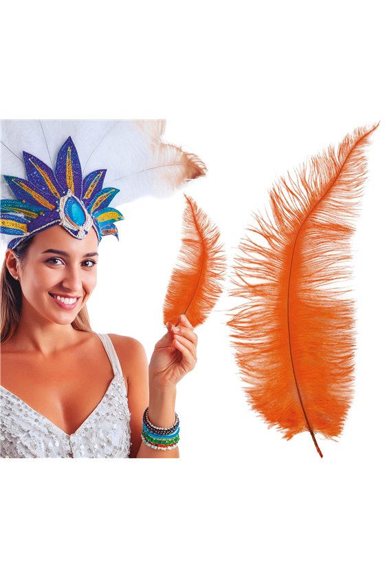 BAG 12 OSTRICH FEATHER ORANGE BIG 40 CMS.