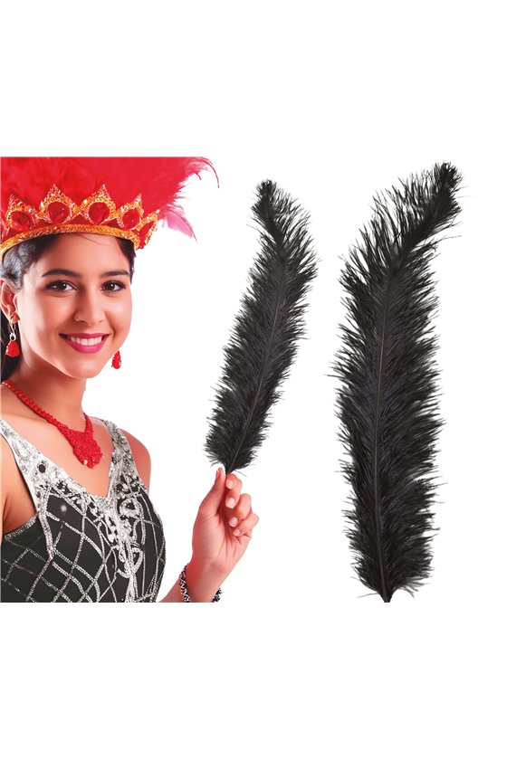 BAG 12 OSTRICH FEATHER BLACK GIANT 50 CMS.