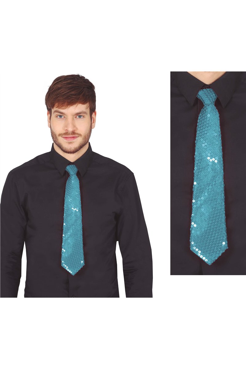 LIGHT BLUE SEQUINS TIE 35 CMS.