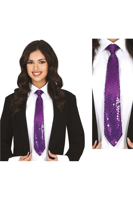 SEQUINS LILAC NECKTIE 35 CMS.