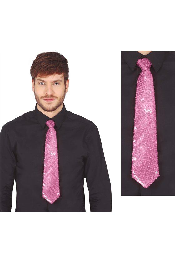 SEQUINS PINK NECKTIE 35 CMS.