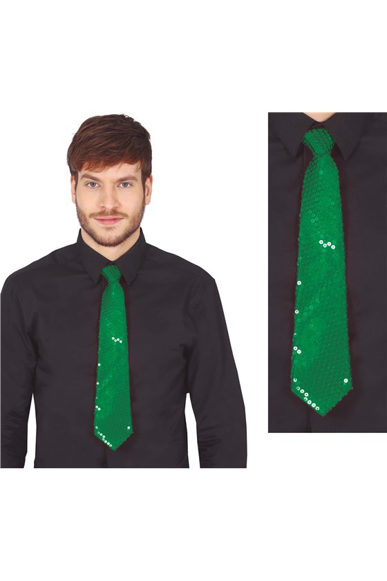 SEQUINS TIE GREEN 35 CMS.