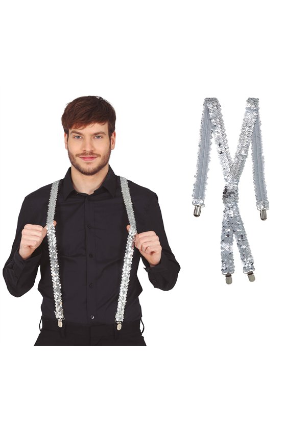 ADULT SILVER SEQUINS SUSPENDERS