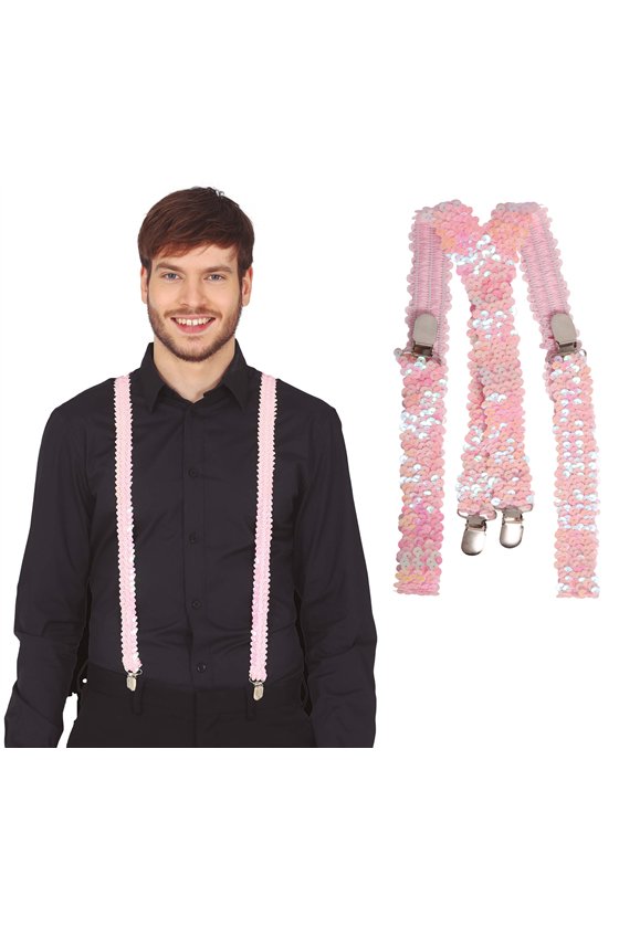 ADULT PINK SEQUINS SUSPENDERS