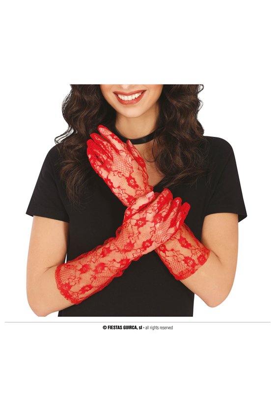 GLOVES, OPENWORK, 38 CMS., RED
