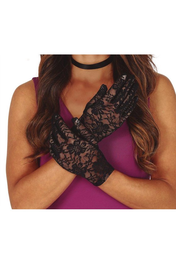 GLOVES, OPENWORK, 22 CM, BLACK 