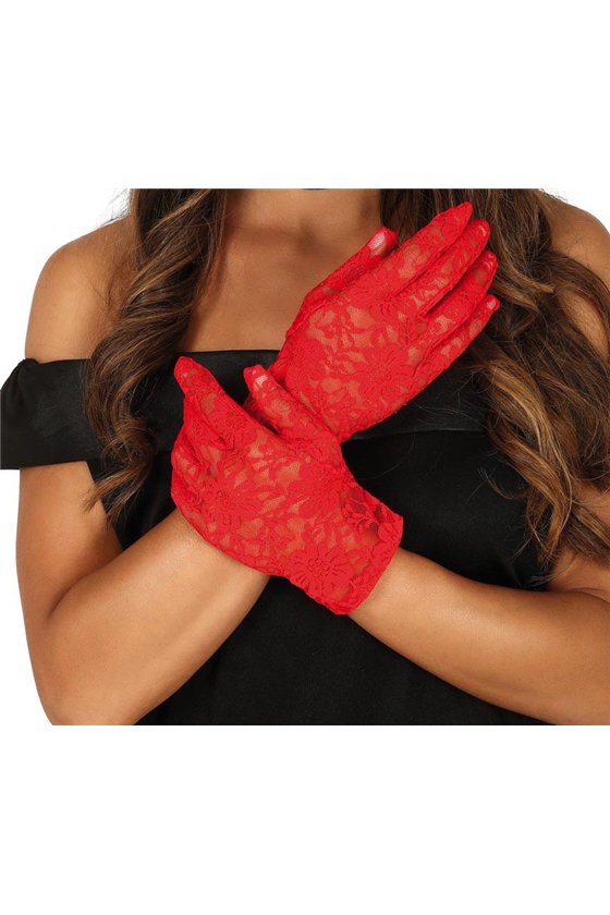 GLOVES, OPENWORK, 22 CM, RED 