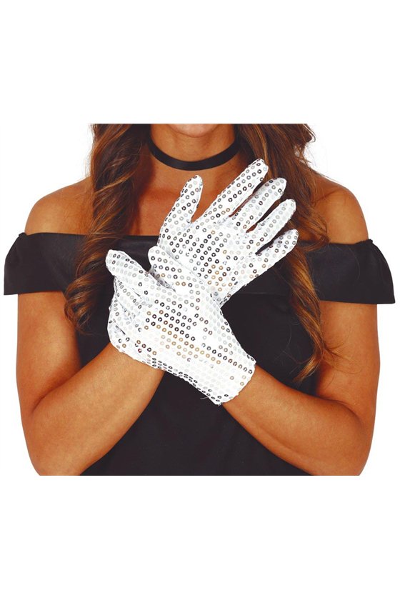 SEQUINED GLOVES, 22 CMS, SILVER, H.Q.