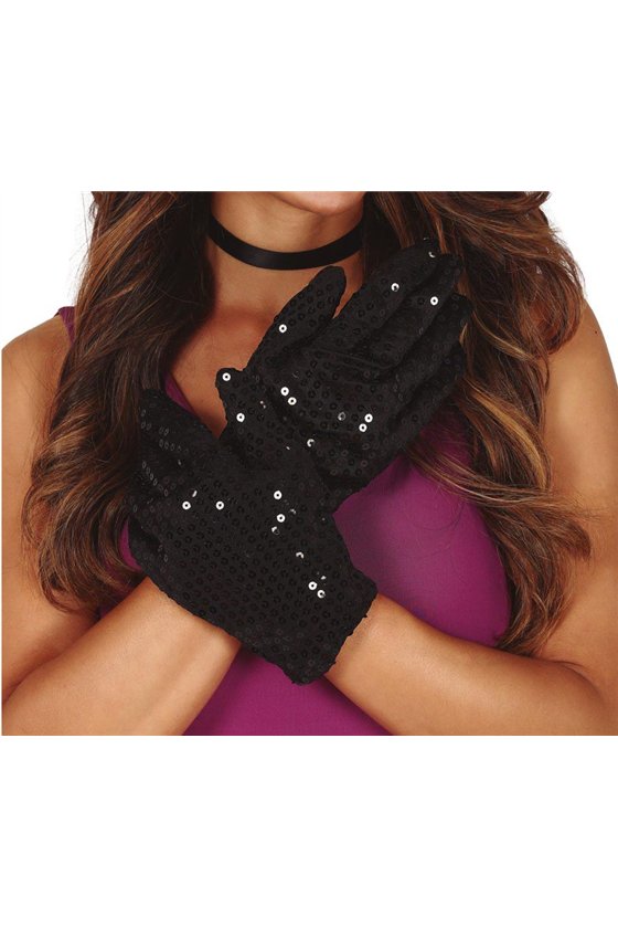 SEQUINED GLOVES, 22 CMS, BLACK, H.Q.
