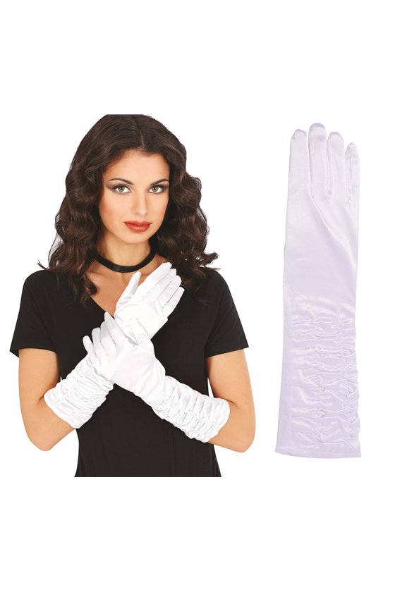 WRINKLED GLOVES, 40 CM, WHITE 