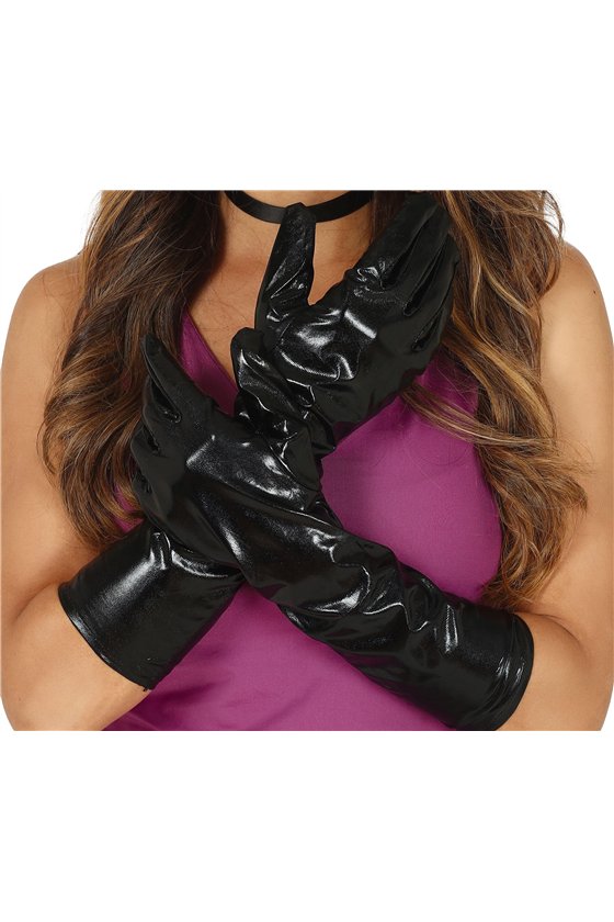 METALLIZED GLOVES, 40 CM, BLACK