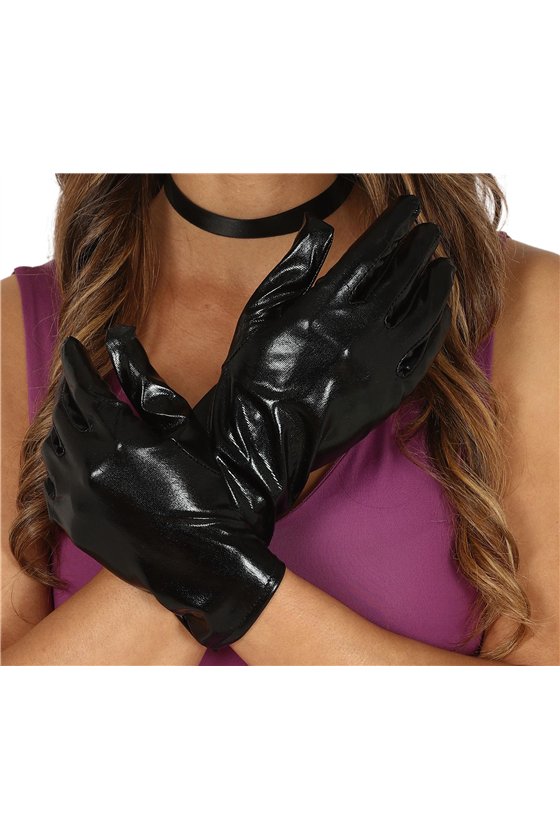 METALLIZED GLOVES, 22 CM, BLACK