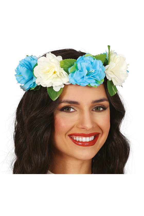 BLUE AND WHITE FLOWERS WREATH, 20CM