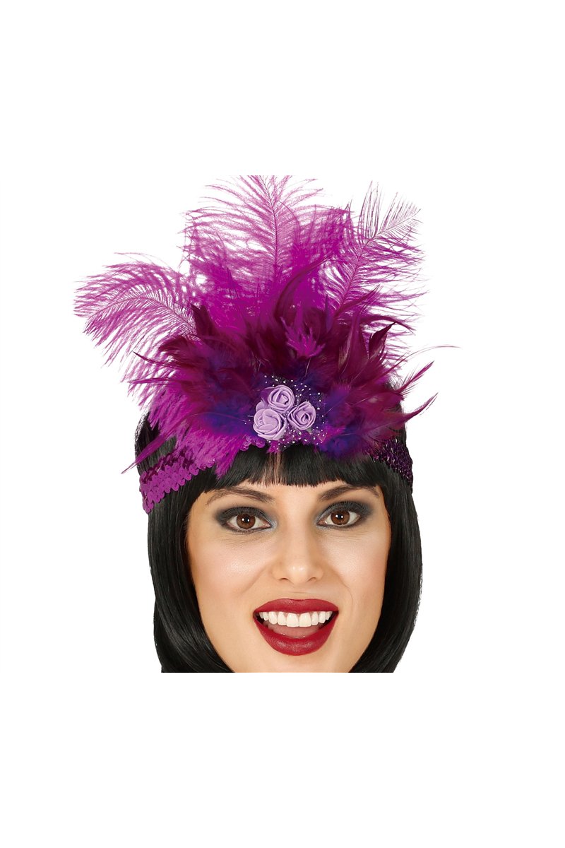 FUCHSIA SEQUINS HEADBAND WITH FEATHERS