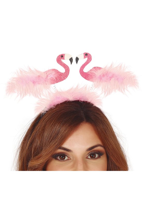 2 FLAMINGOS WITH FEATHERS HAIRBAND