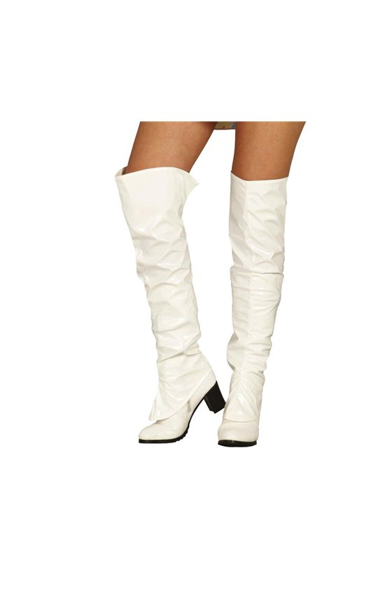 PAIR OF WHITE BOOT COVERS, 60 CMS