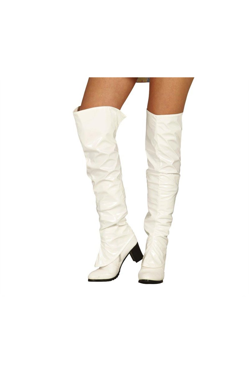 PAIR OF WHITE BOOT COVERS, 60 CMS