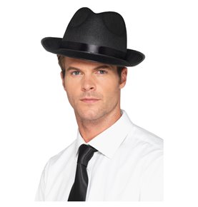 20s Wide Brim Fedora Hat, Black