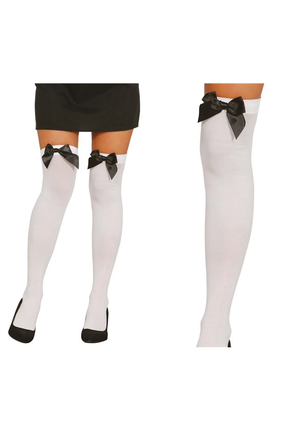 WHITE TIGHTS WITH BLACK RIBBON