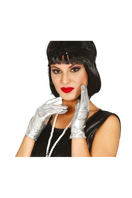 METALLIZED GLOVES, 22 CM, SILVER
