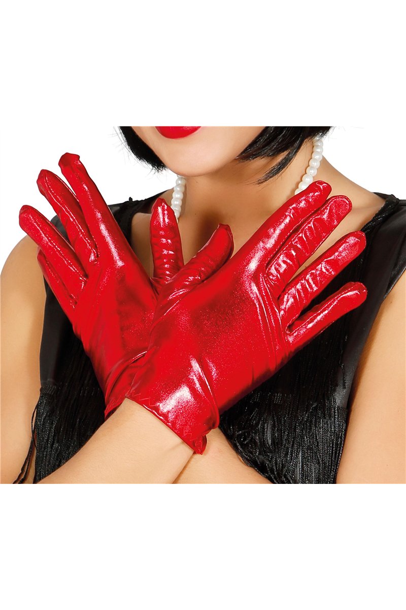 METALLIZED GLOVES, 22 CM, RED 