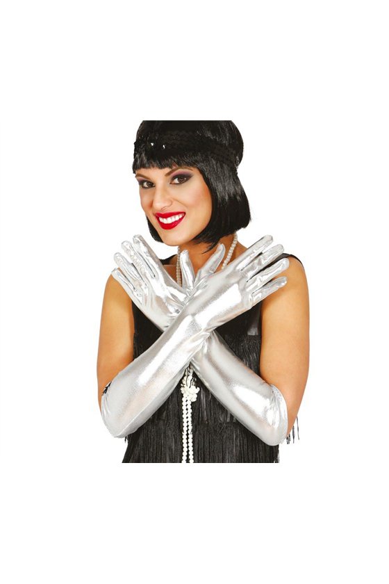 METALLIZED GLOVES, 44 CM, SILVER