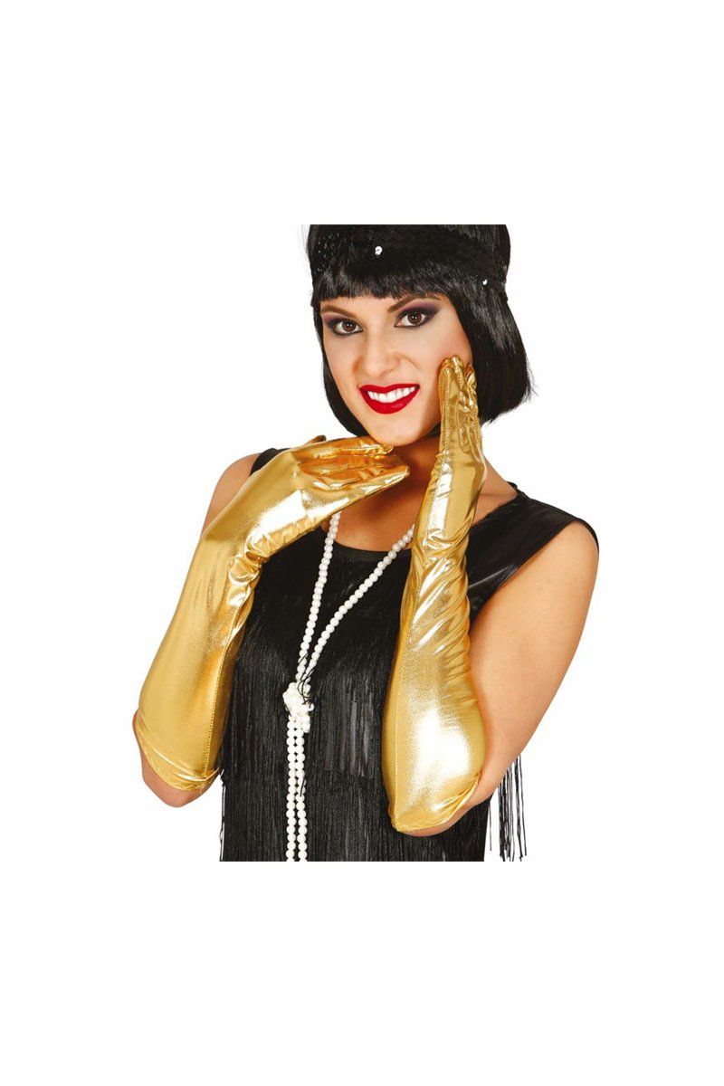 METALLIZED GLOVES, 44 CM, GOLD
