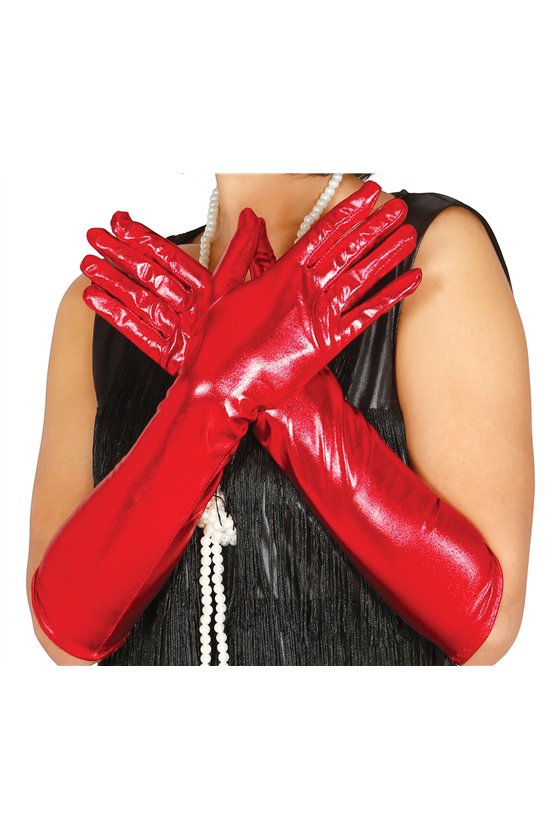 METALLIZED GLOVES, 44 CM, RED