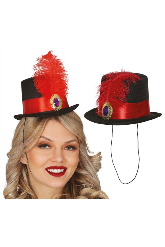 RED FEATHERED MINIHAT TOP HAT