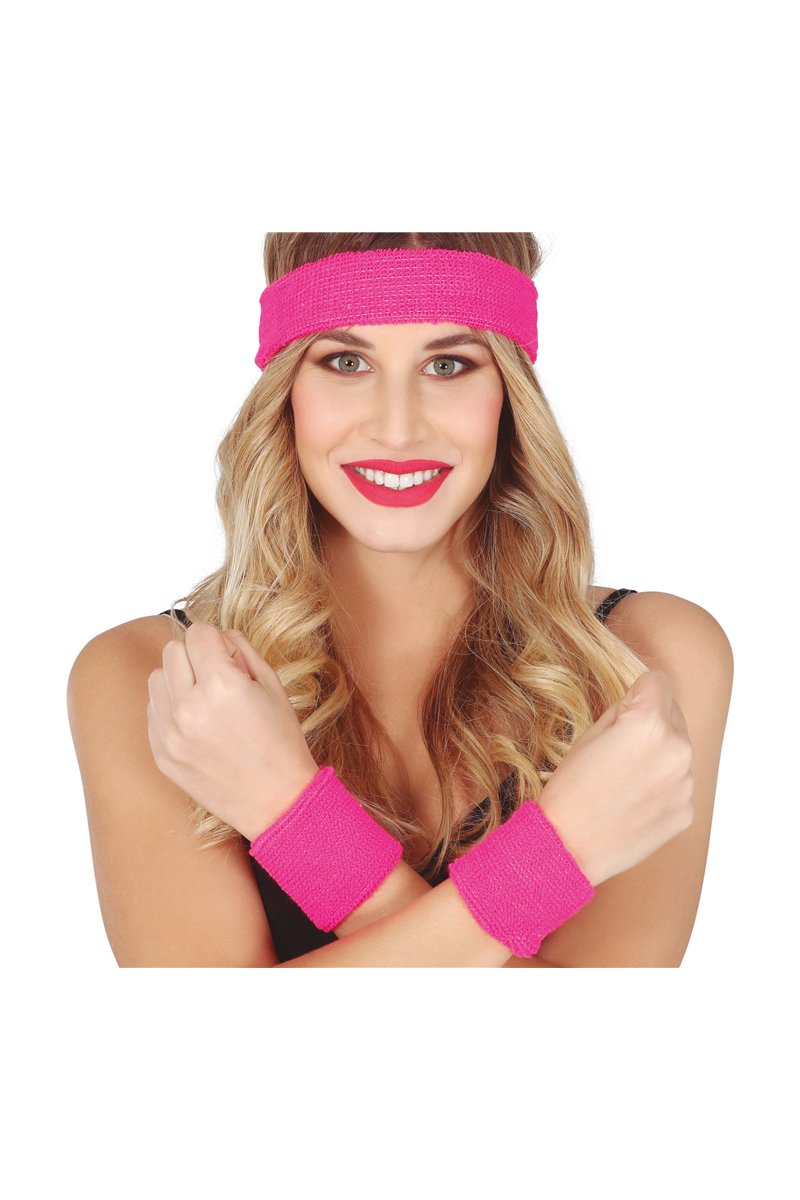 SET 2 WRISTBANDS AND HEADBAND PINK 