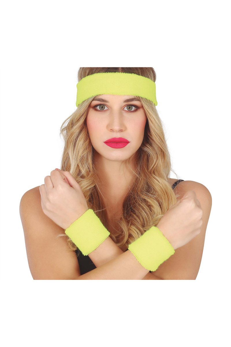 SET 2 WRISTBANDS AND HEADBAND YELLOW