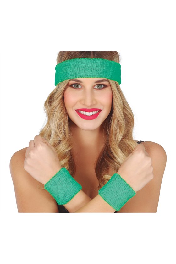 SET 2 WRISTBANDS AND HEADBAND GREEN