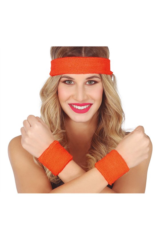 SET 2 WRISTBANDS AND HEADBAND ORANGE