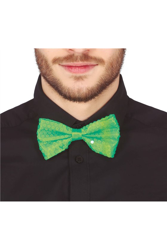 SEQUIN BOW TIE NEON GREEN 13 CMS.