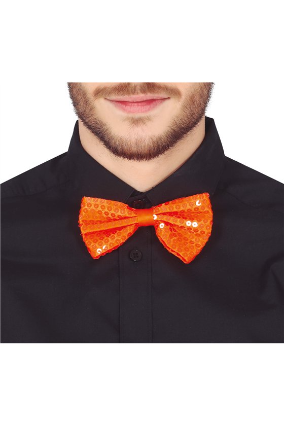 SEQUIN BOW TIE NEON ORANGE 13 CMS.